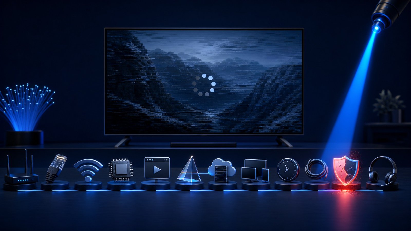 Ilustración de un televisor con indicador de carga para explicar las pausas de IPTV