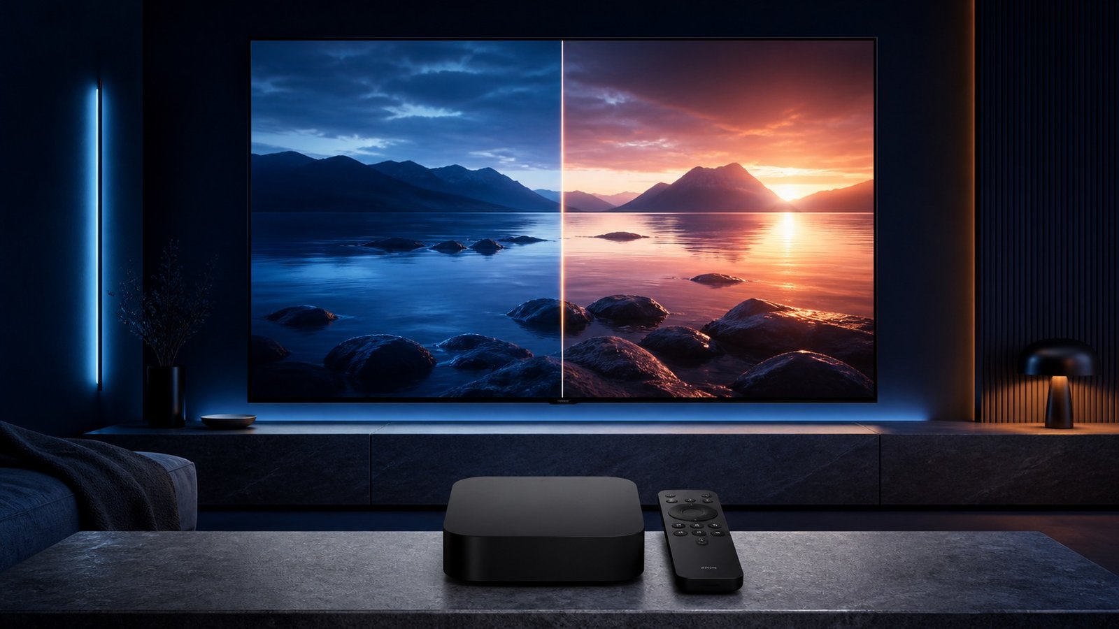 Ilustración de un reproductor conectado al televisor para comparar aplicaciones IPTV